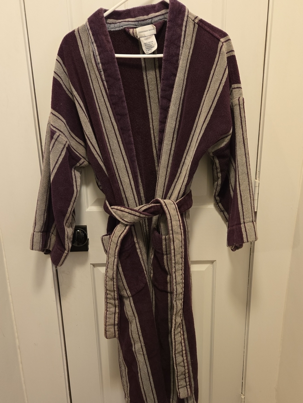 Vintage Geoffrey Beene Striped Purple and Gray Cotton Bathrobe